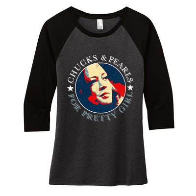 Chucks Pearls And Pretty Kamala Harris Inauguration Women's Tri-Blend 3/4-Sleeve Raglan Shirt