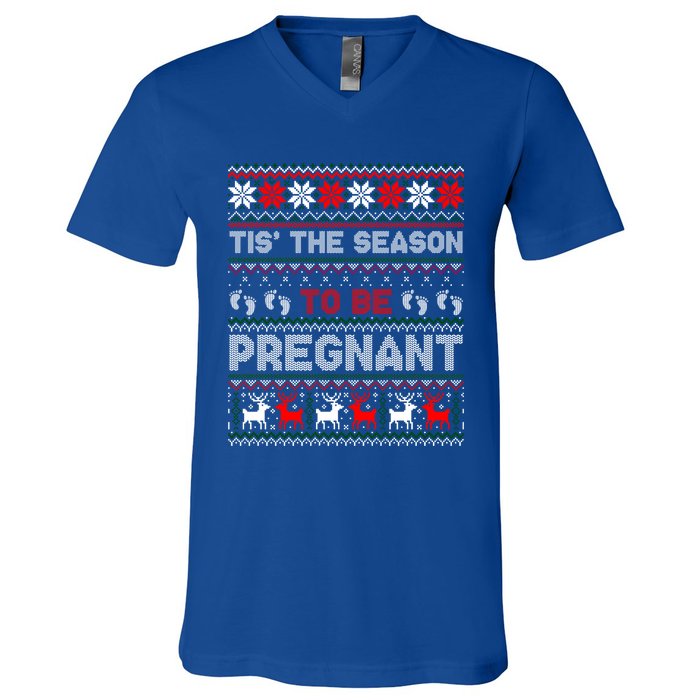 Christmas Pregnancy Announcet Gift Ugly Xmas Funny Gift V-Neck T-Shirt