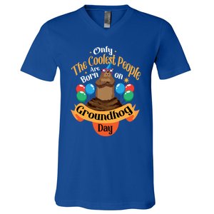 Coolest People Born On Groundhog Day Cute Birthday Party Funny Gift V-Neck T-Shirt