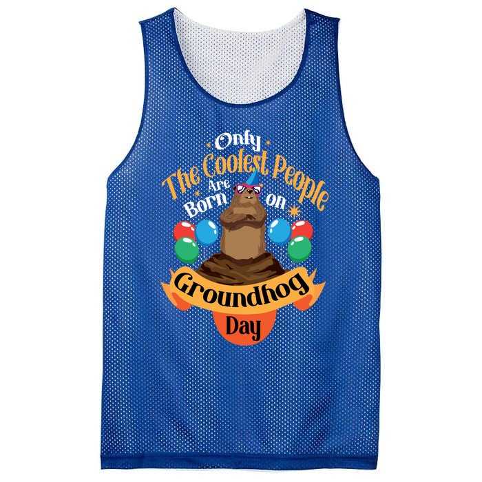 Coolest People Born On Groundhog Day Cute Birthday Party Funny Gift Mesh Reversible Basketball Jersey Tank