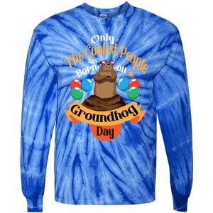 Coolest People Born On Groundhog Day Cute Birthday Party Funny Gift Tie-Dye Long Sleeve Shirt