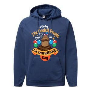 Coolest People Born On Groundhog Day Cute Birthday Party Funny Gift Performance Fleece Hoodie