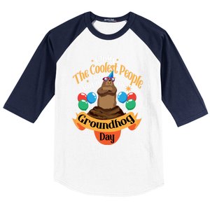 Coolest People Born On Groundhog Day Cute Birthday Party Funny Gift Baseball Sleeve Shirt