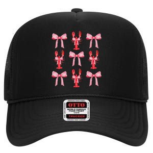 Cute Pink Bow Coquette Crawfish Aesthetic High Crown Mesh Back Trucker Hat