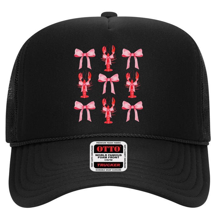 Cute Pink Bow Coquette Crawfish Aesthetic High Crown Mesh Back Trucker Hat