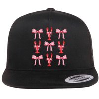 Cute Pink Bow Coquette Crawfish Aesthetic Flat Bill Trucker Hat