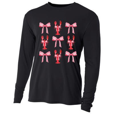 Cute Pink Bow Coquette Crawfish Aesthetic Cooling Performance Long Sleeve Crew