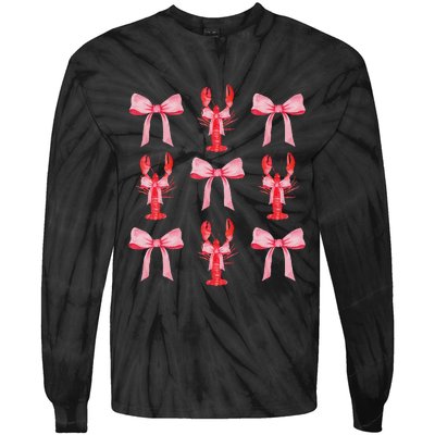 Cute Pink Bow Coquette Crawfish Aesthetic Tie-Dye Long Sleeve Shirt