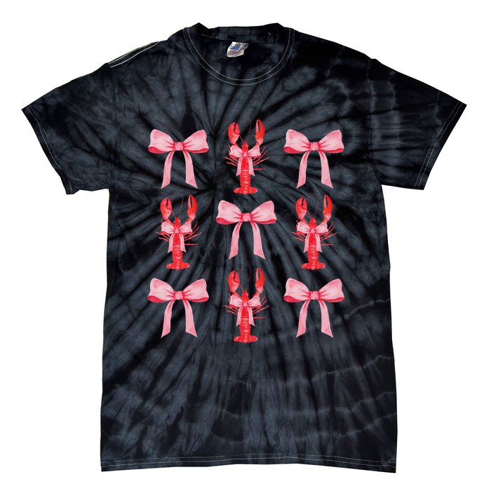 Cute Pink Bow Coquette Crawfish Aesthetic Tie-Dye T-Shirt