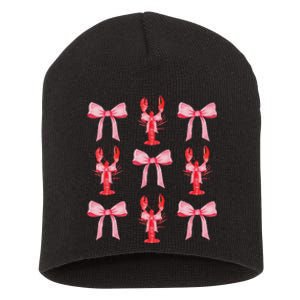 Cute Pink Bow Coquette Crawfish Aesthetic Short Acrylic Beanie