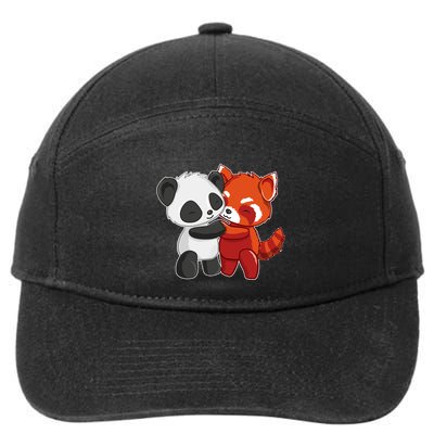 Chibi Panda Bear Hugs Red Panda Gift Cute Gift 7-Panel Snapback Hat