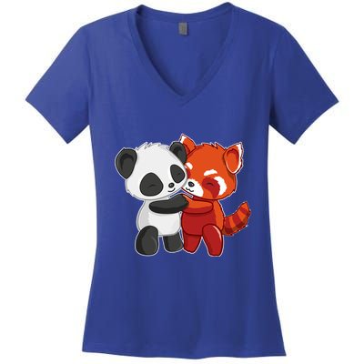 Chibi Panda Bear Hugs Red Panda Gift Cute Gift Women's V-Neck T-Shirt