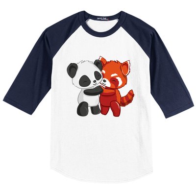 Chibi Panda Bear Hugs Red Panda Gift Cute Gift Baseball Sleeve Shirt