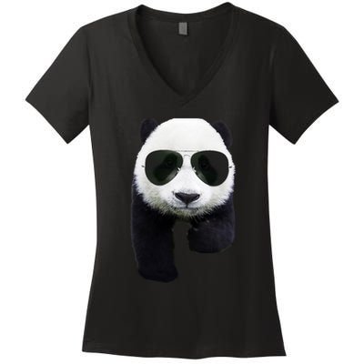 Cool Panda Bear Women's V-Neck T-Shirt