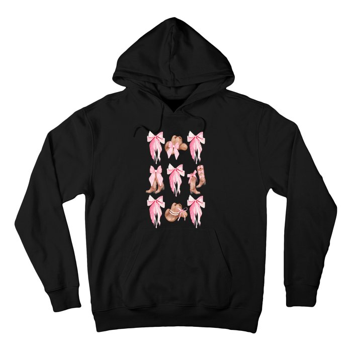 Coquette Pink Bow Cowboy Boots Hat Western Country Cowgirl Hoodie