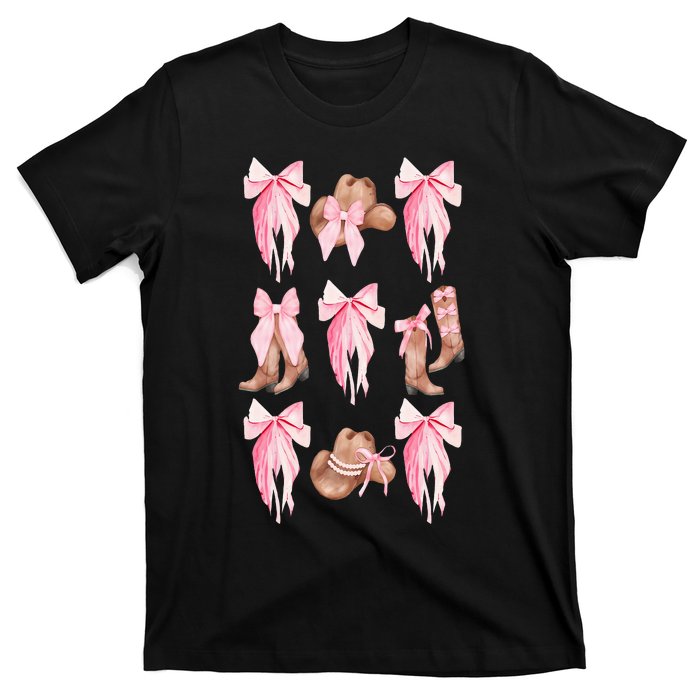 Coquette Pink Bow Cowboy Boots Hat Western Country Cowgirl T-Shirt