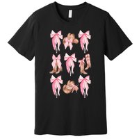 Coquette Pink Bow Cowboy Boots Hat Western Country Cowgirl Premium T-Shirt