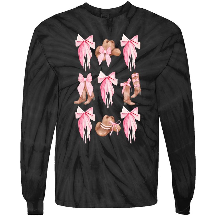 Coquette Pink Bow Cowboy Boots Hat Western Country Cowgirl Tie-Dye Long Sleeve Shirt