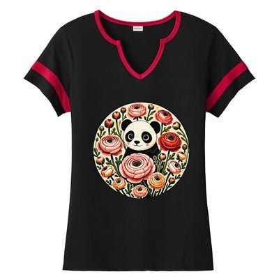 Cute Panda Bear Artwork Panda Lovers Design Ladies Halftime Notch Neck Tee