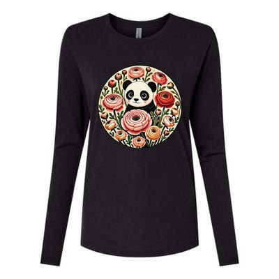 Cute Panda Bear Artwork Panda Lovers Design Womens Cotton Relaxed Long Sleeve T-Shirt