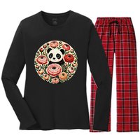 Cute Panda Bear Artwork Panda Lovers Design Women's Long Sleeve Flannel Pajama Set 