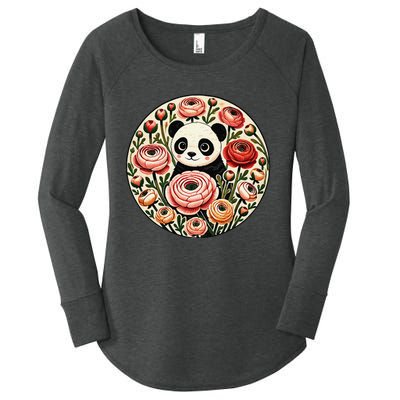 Cute Panda Bear Artwork Panda Lovers Design Women's Perfect Tri Tunic Long Sleeve Shirt