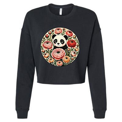 Cute Panda Bear Artwork Panda Lovers Design Cropped Pullover Crew