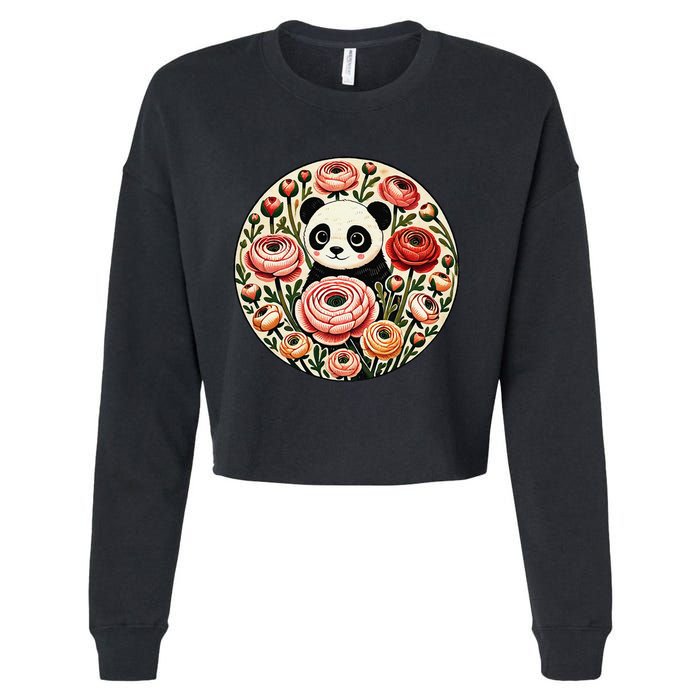 Cute Panda Bear Artwork Panda Lovers Design Cropped Pullover Crew