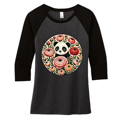 Cute Panda Bear Artwork Panda Lovers Design Women's Tri-Blend 3/4-Sleeve Raglan Shirt