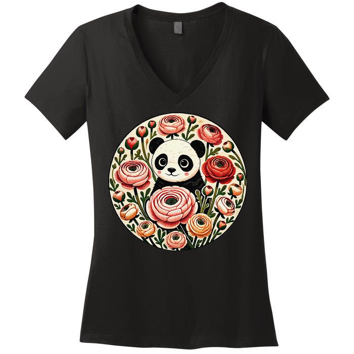 Cute Panda Bear Artwork Panda Lovers Design Women's V-Neck T-Shirt