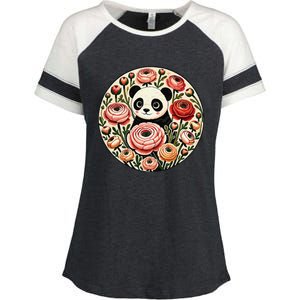 Cute Panda Bear Artwork Panda Lovers Design Enza Ladies Jersey Colorblock Tee