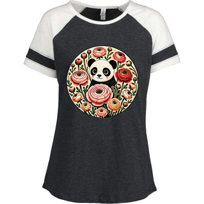 Cute Panda Bear Artwork Panda Lovers Design Enza Ladies Jersey Colorblock Tee