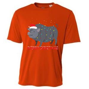 Cute Pot Bellied Pig Christmas Tree Lights Gift Cooling Performance Crew T-Shirt