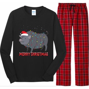 Cute Pot Bellied Pig Christmas Tree Lights Gift Long Sleeve Pajama Set