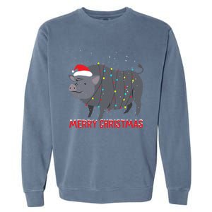 Cute Pot Bellied Pig Christmas Tree Lights Gift Garment-Dyed Sweatshirt