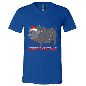 Cute Pot Bellied Pig Christmas Tree Lights Gift V-Neck T-Shirt