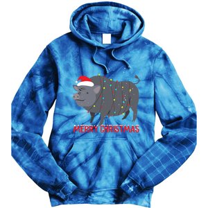 Cute Pot Bellied Pig Christmas Tree Lights Gift Tie Dye Hoodie