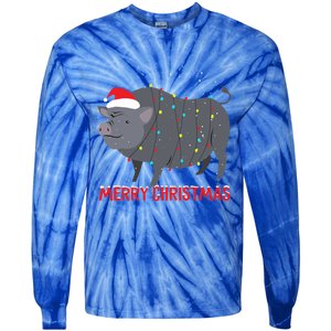 Cute Pot Bellied Pig Christmas Tree Lights Gift Tie-Dye Long Sleeve Shirt