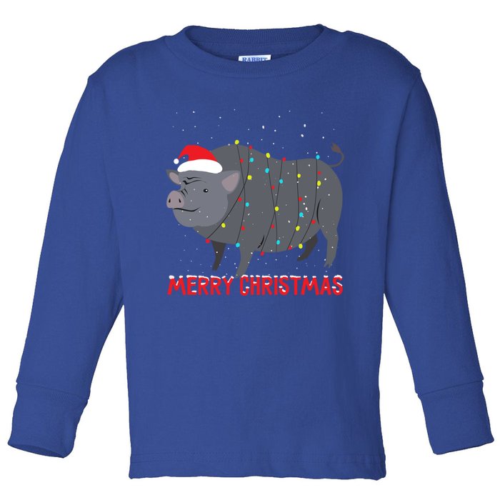 Cute Pot Bellied Pig Christmas Tree Lights Gift Toddler Long Sleeve Shirt