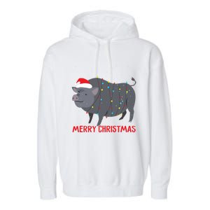 Cute Pot Bellied Pig Christmas Tree Lights Gift Garment-Dyed Fleece Hoodie