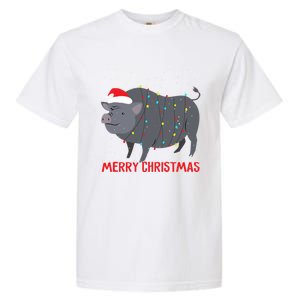 Cute Pot Bellied Pig Christmas Tree Lights Gift Garment-Dyed Heavyweight T-Shirt