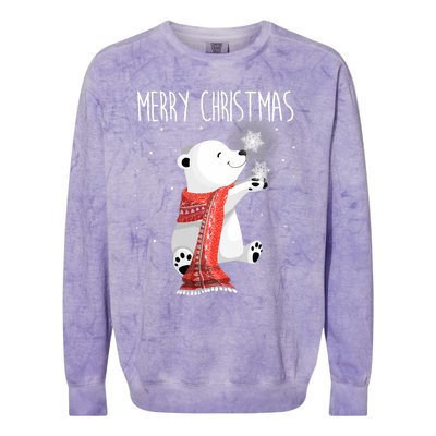 Cute Polar Bear Scarf Merry Christmas Xmas Holidays Gift Colorblast Crewneck Sweatshirt