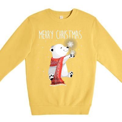 Cute Polar Bear Scarf Merry Christmas Xmas Holidays Gift Premium Crewneck Sweatshirt