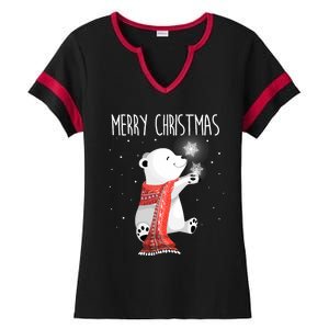 Cute Polar Bear Scarf Merry Christmas Xmas Holidays Gift Ladies Halftime Notch Neck Tee