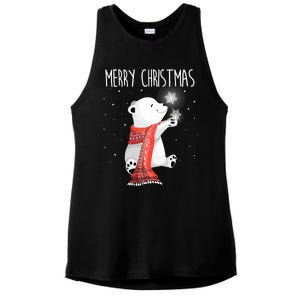 Cute Polar Bear Scarf Merry Christmas Xmas Holidays Gift Ladies PosiCharge Tri-Blend Wicking Tank