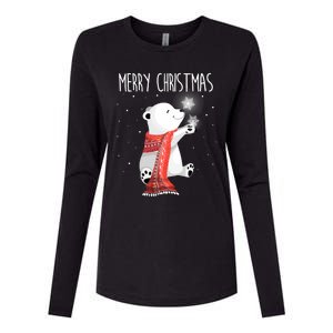 Cute Polar Bear Scarf Merry Christmas Xmas Holidays Gift Womens Cotton Relaxed Long Sleeve T-Shirt