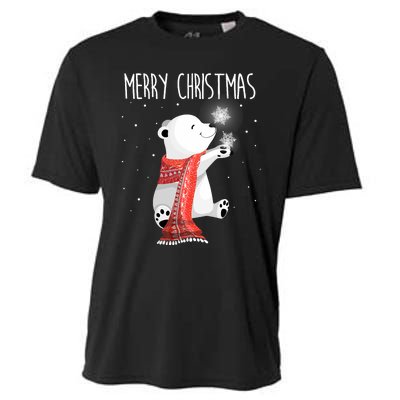 Cute Polar Bear Scarf Merry Christmas Xmas Holidays Gift Cooling Performance Crew T-Shirt