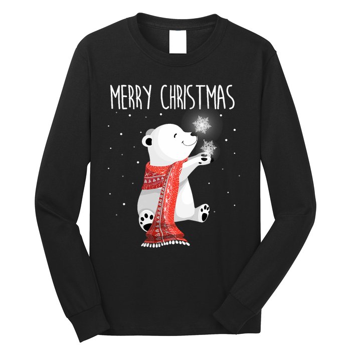 Cute Polar Bear Scarf Merry Christmas Xmas Holidays Gift Long Sleeve Shirt