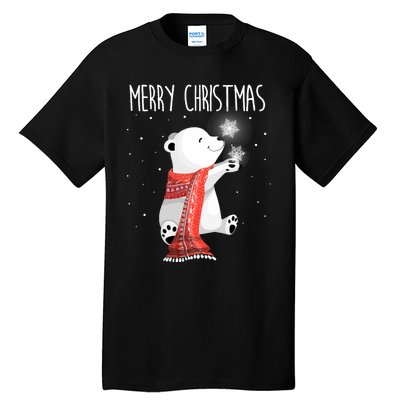 Cute Polar Bear Scarf Merry Christmas Xmas Holidays Gift Tall T-Shirt