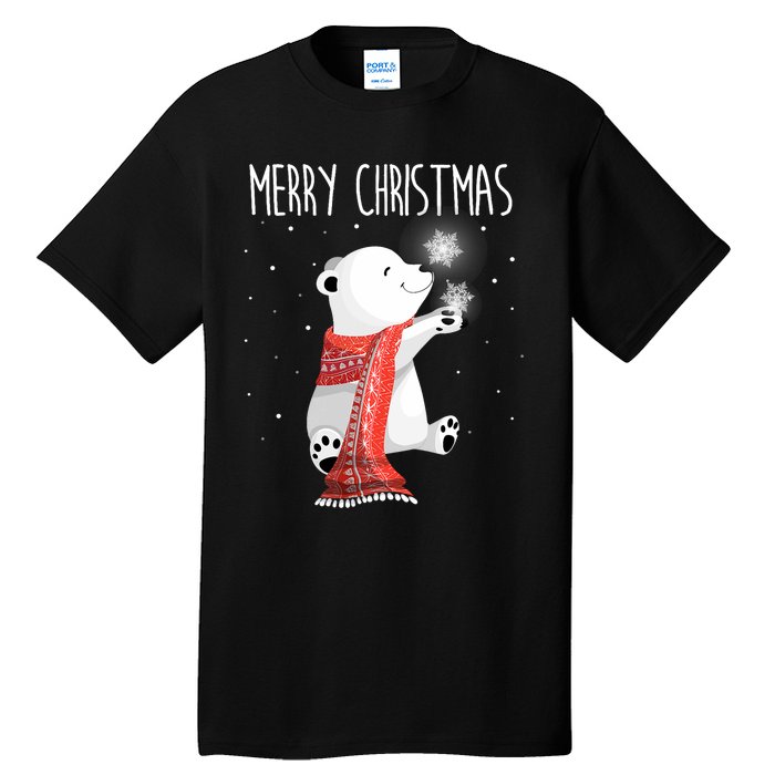 Cute Polar Bear Scarf Merry Christmas Xmas Holidays Gift Tall T-Shirt